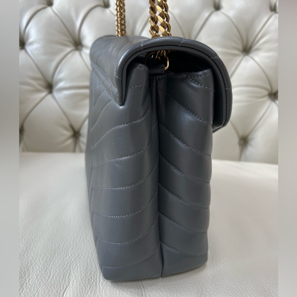 NWT Saint Laurent LouLou Storm Gray Leather Medium Shoulder Bag Gold HW - Picture 6 of 13